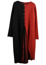 Winter asymmetric knit sweat tops plus size red patchwork black knitted outwear - SooLinen