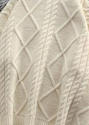 Winter beige crane tops high neck thick oversize knit sweat tops - SooLinen