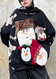 Winter black Christmas design clothes o neck plus size knit sweat tops - SooLinen