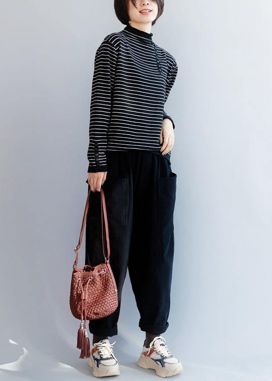 Winter black gray stripe clothes side open collar plus size clothing wild knitwear - SooLinen
