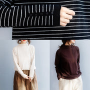 Winter black gray stripe clothes side open collar plus size clothing wild knitwear - SooLinen