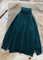 Winter blue clothes high neck baggy oversize knit tops - SooLinen