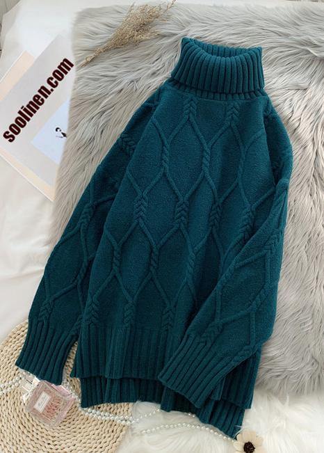 Winter blue clothes high neck baggy oversize knit tops - SooLinen
