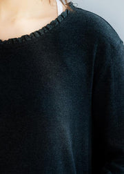 Winter dark gray knitwear plus size ruffles collar knit tops - SooLinen