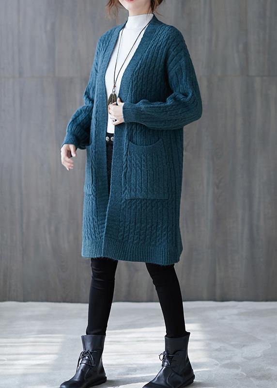 Winter knit sweat tops oversize blue pockets baggy coats - SooLinen