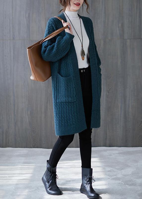 Winter knit sweat tops oversize blue pockets baggy coats - SooLinen