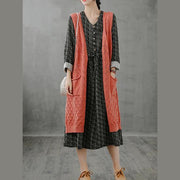 Winter knitted coat plus size orange v neck sleeveless long coats - SooLinen