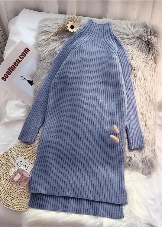 Winter low high design Sweater high neck outfits Quotes blue Ugly knitted tops - SooLinen