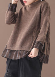 Winter o neck chocolate knitwear trendy plus size false two pieces knitted t shirt - SooLinen