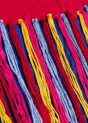 Winter o neck tassel Sweater weather Women blue patchwork red Mujer knitwear - SooLinen