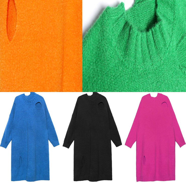 Winter orange Sweater knit dress Street Style o neck Hole Largo sweater dress - SooLinen