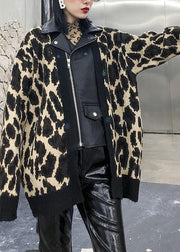 Winter patchwork knit outwear plus size clothing leopard false two pieces knit coats - SooLinen