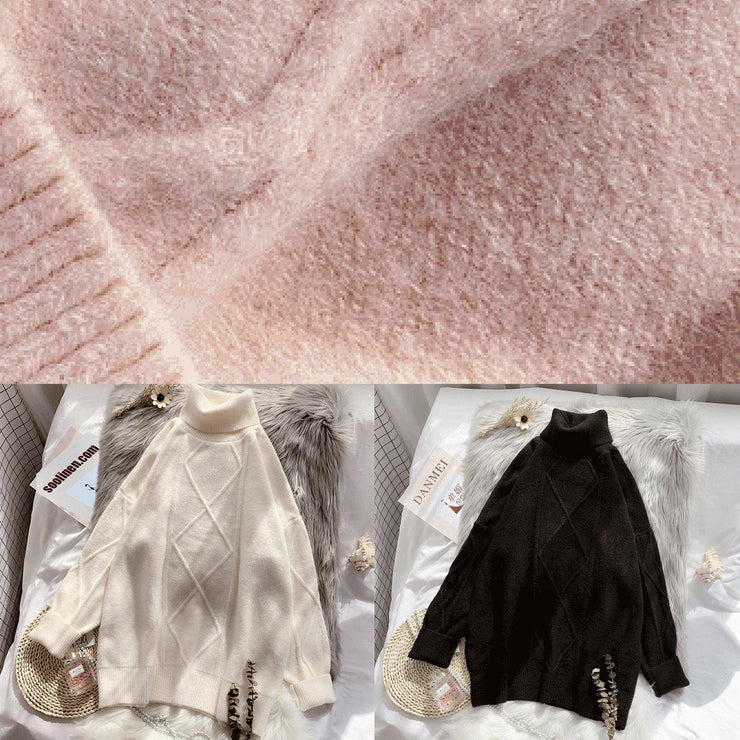 Winter pink Sweater dress outfit Design high neck long sleeve Fuzzy knit dress - SooLinen