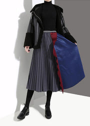 Woman Multicolor Patchwork Pleated Skirt A-Line Ruffles Patchwork High Waist Skirt - SooLinen