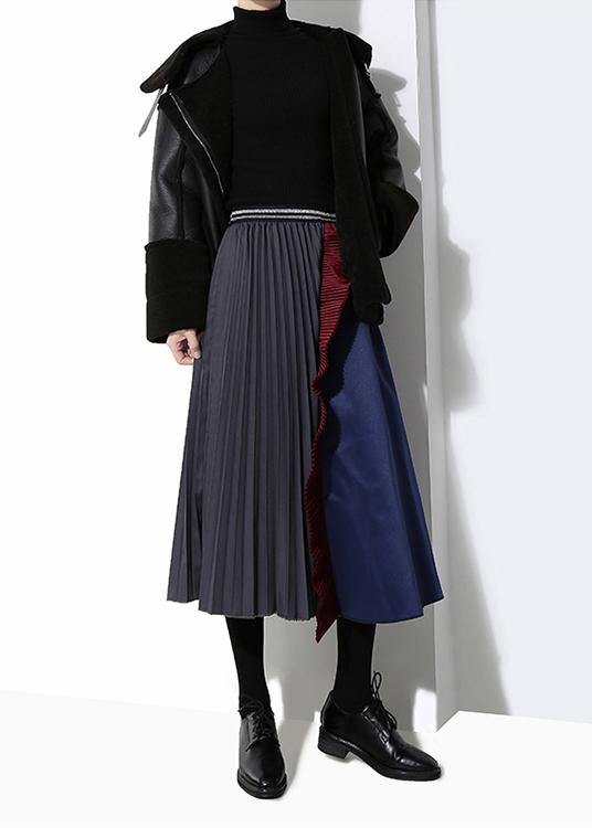 Woman Multicolor Patchwork Pleated Skirt A-Line Ruffles Patchwork High Waist Skirt - SooLinen