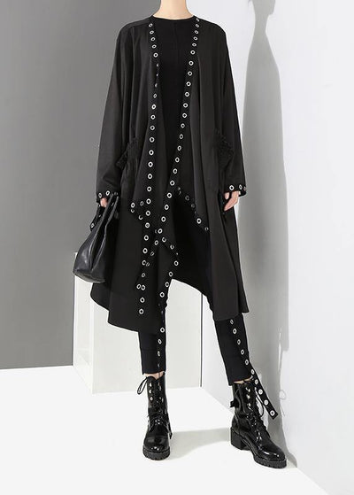 Woman Solid Black Unique Cape Style Coat - SooLinen
