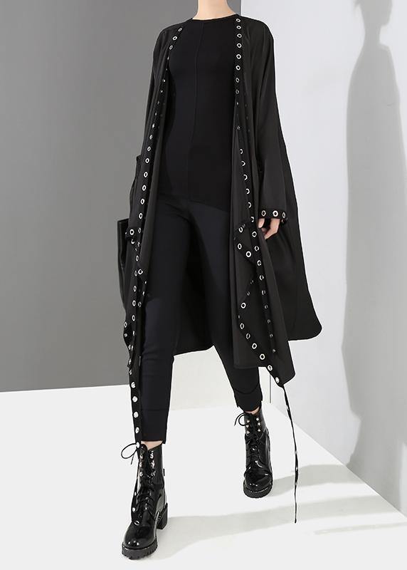 Woman Solid Black Unique Cape Style Coat - SooLinen