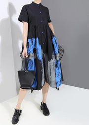 Woman Summer Black Vintage Shirt Lady Casual Midi Dress - SooLinen