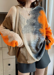 Women Apricot Hollow Out Loose Fall Knit sweaters