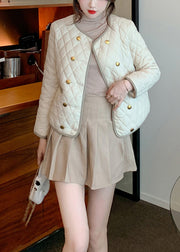 Women Apricot O Neck Double Breast Cotton Filled Coat Winter