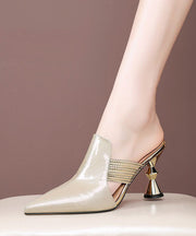 Women Apricot Pointed Toe Chunky High Heel Slippers