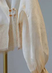 Women Apricot V Neck Tasseled Patchwork Tulle UPF 50+ Coat Summer