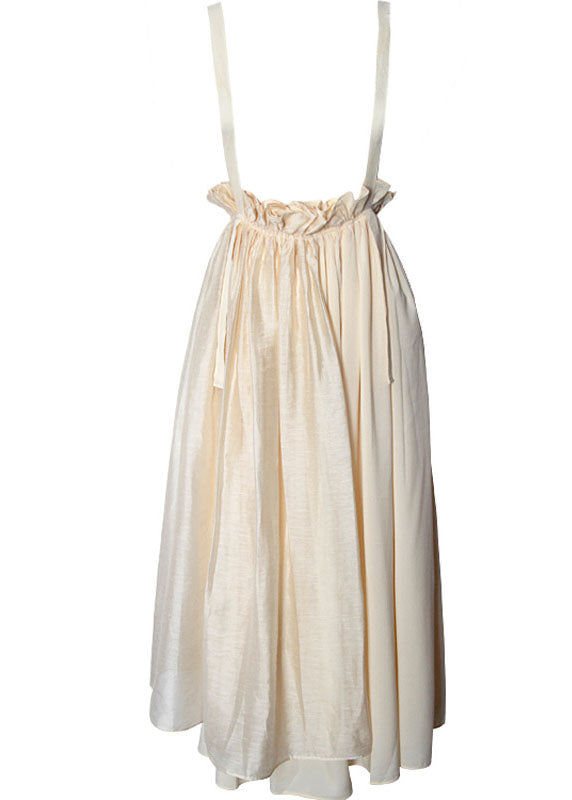 Women Apricot White Patchwork Pleated Cotton Spaghetti Strap Dress