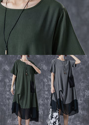 Women Army Green Cinched Patchwork Chiffon Maxi Dresses Summer