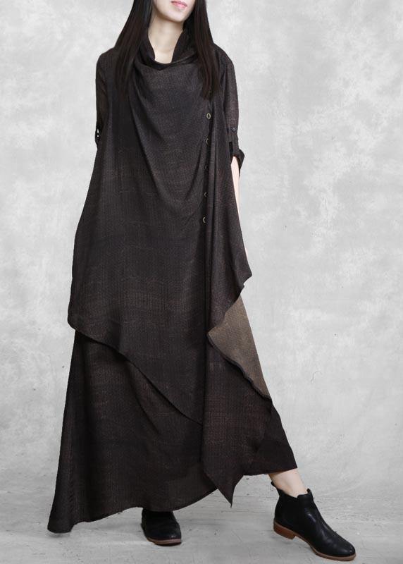 Women Asymmetric Spring Quilting Clothes Wardrobes Chocolate Maxi Dress - SooLinen