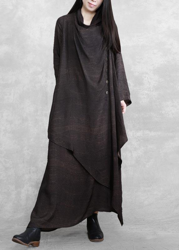 Women Asymmetric Spring Quilting Clothes Wardrobes Chocolate Maxi Dress - SooLinen