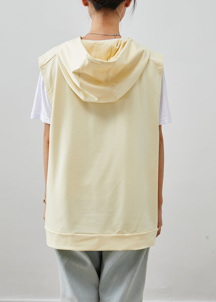 Women Beige Hooded Pockets Cotton Vest Fall