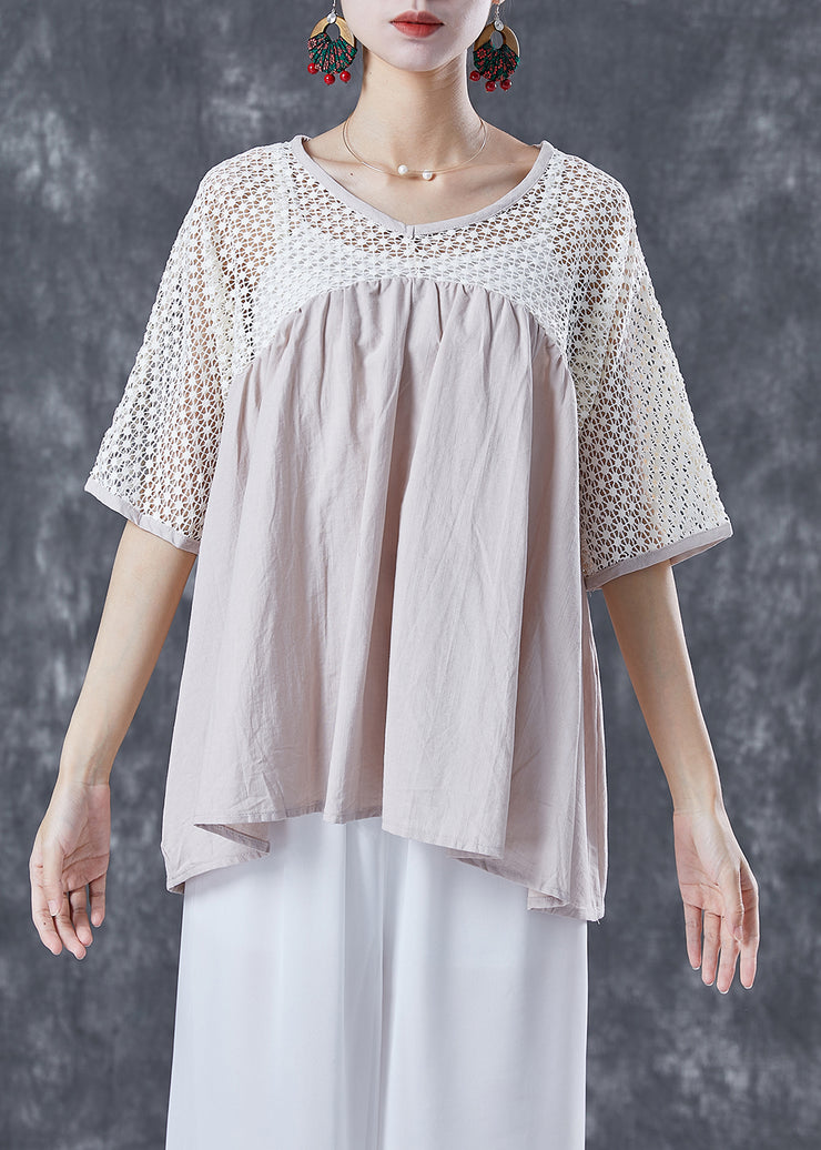 Women Beige Oversized Patchwork Cotton Shirts Summer