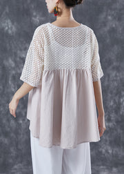 Women Beige Oversized Patchwork Cotton Shirts Summer