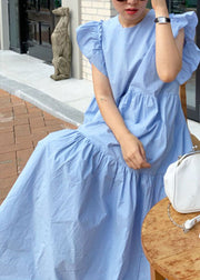 Women Beige Patchwork Cotton Dress Butterfly Sleeve