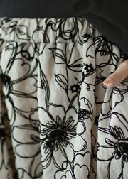 Women Beige Wrinkled Embroidered Linen Skirt Summer