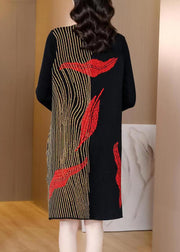 Women Black Asymmetrical Cozy Cotton Knit Mid Dress Winter