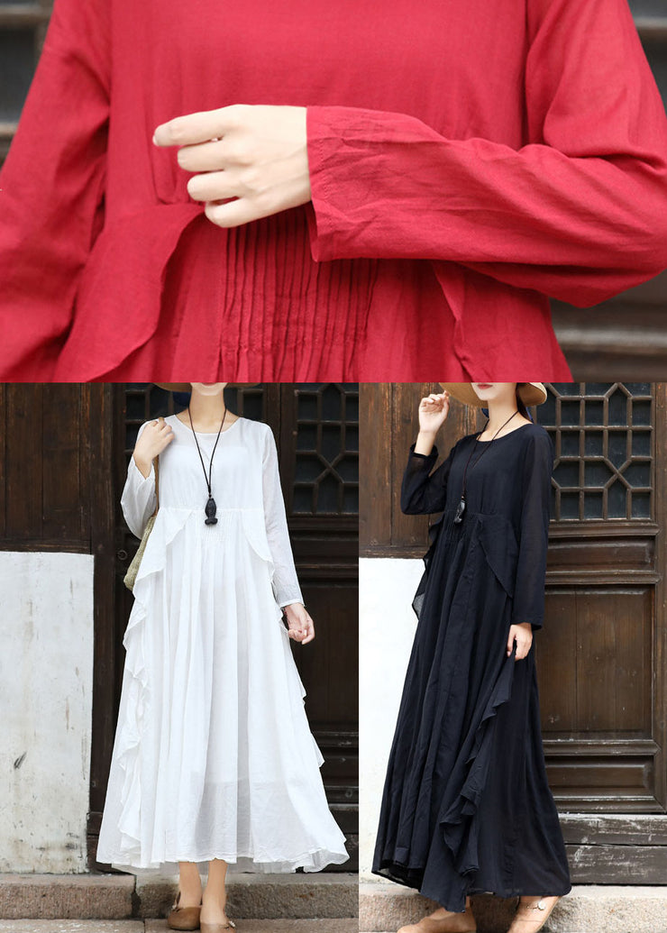 Frauen Schwarzes Asymmetrisches Design Baumwolle Lockeres Kleid Langarm