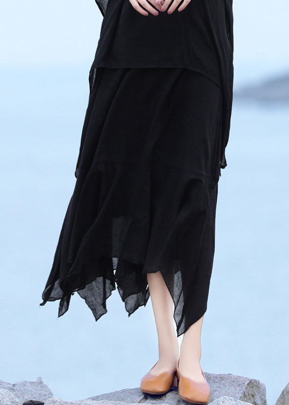 Women Black Asymmetrical Design Cotton Skirts Summer