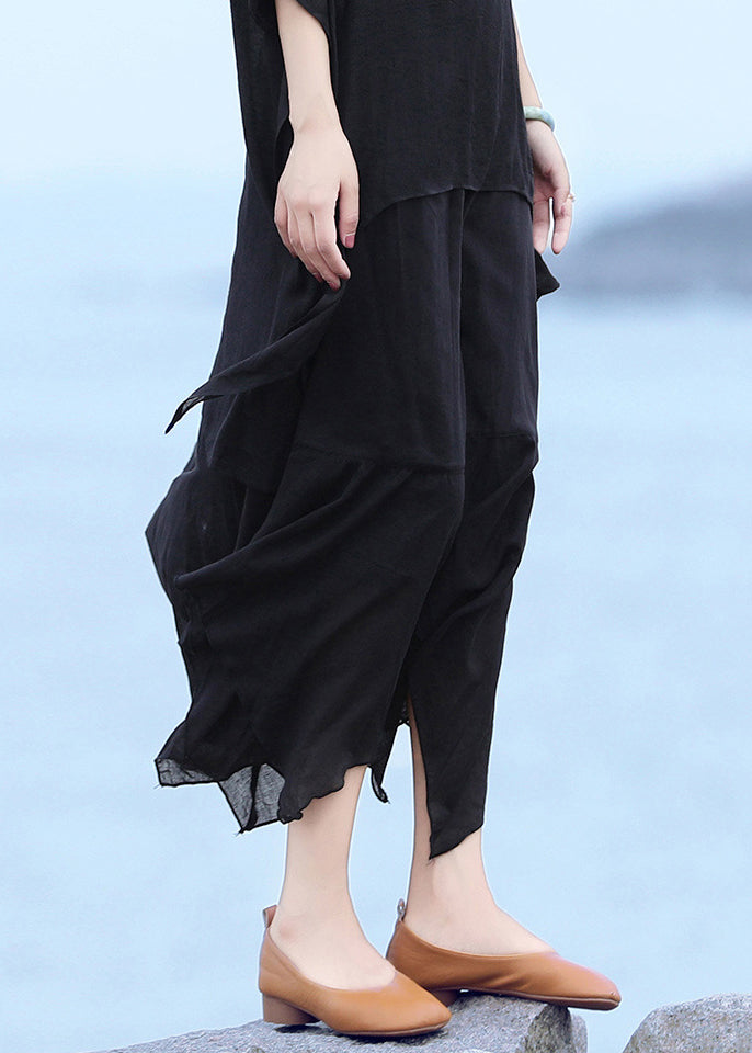Frauen Schwarz Asymmetrisches Design Baumwollröcke Sommer