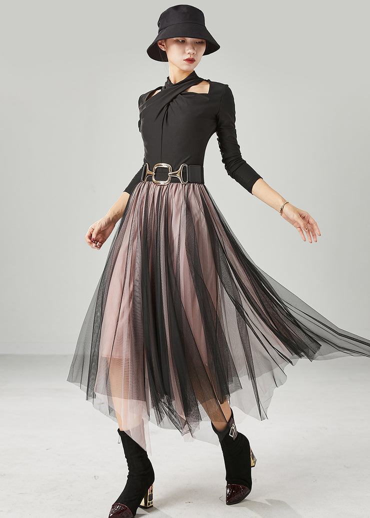 Women Black Asymmetrical Exra Large Hem Tulle Skirt Summer