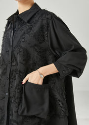Women Black Asymmetrical Patchwork Cotton Shirt Dress Spring