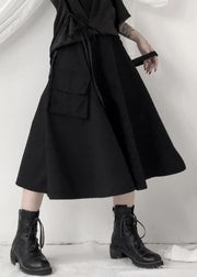 Women Black Asymmetrical Patchwork High Waist Sashes A Line Skirt Fall