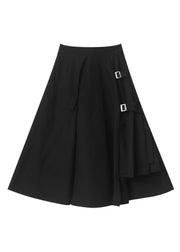 Women Black Asymmetrical Patchwork High Waist Sashes A Line Skirt Fall