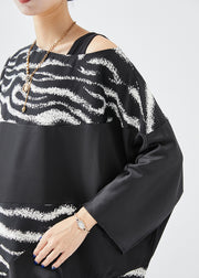 Women Black Asymmetrical Patchwork Spandex Shirts Batwing Sleeve