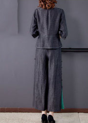 Women Black Asymmetrical Patchwork Wrinkled Silk Two Piece Suit Set Summer