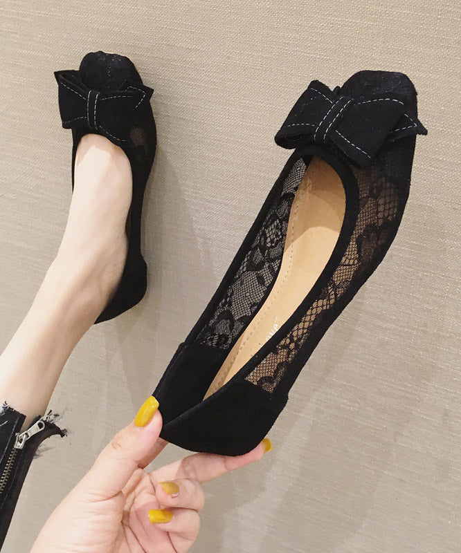 Women Black Bow Tulle Splicing Embroider Flower Sandals