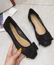 Women Black Bow Tulle Splicing Embroider Flower Sandals