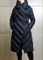 Women Black Button Patchwork Duck Down Coat Winter