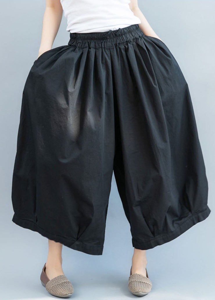 Frauen schwarz Cinched Pockets Cotton Laterne Pants Spring