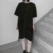 Women Black Clothes O Neck Half Sleeve Spring Dress - SooLinen